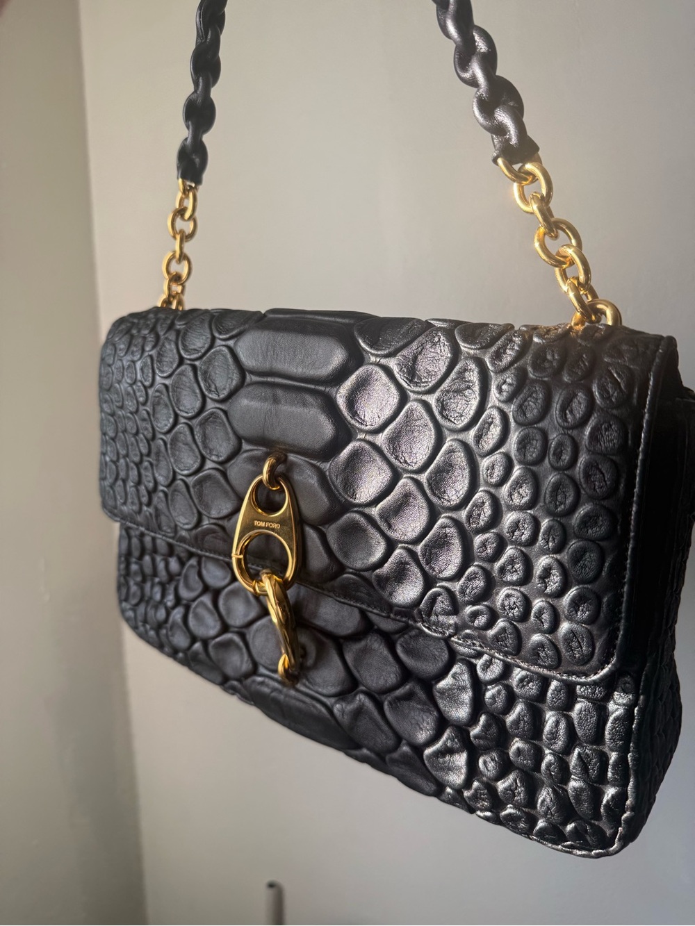 Tom Ford Textured Leather Shoulder Bag with Gold Hardware